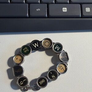 Vintage Typewriter Key Bracelet in Black and Cream